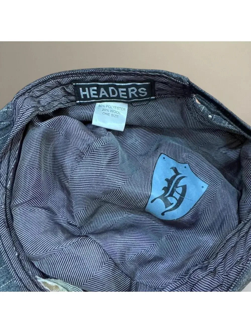 Embellished pinstripe army-style hat from Headers.
